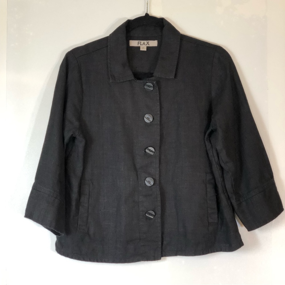 FLAX 100% Linen Black Blazer Button Jacket Size P (4/6)